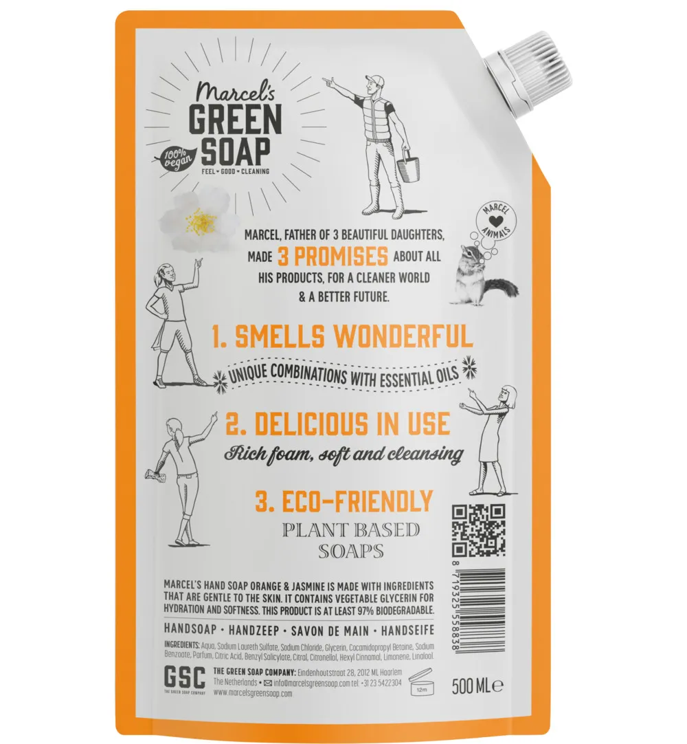 Marcel's Green Soap Handzeep sinaasappel & jasmijn navul (500 ml)