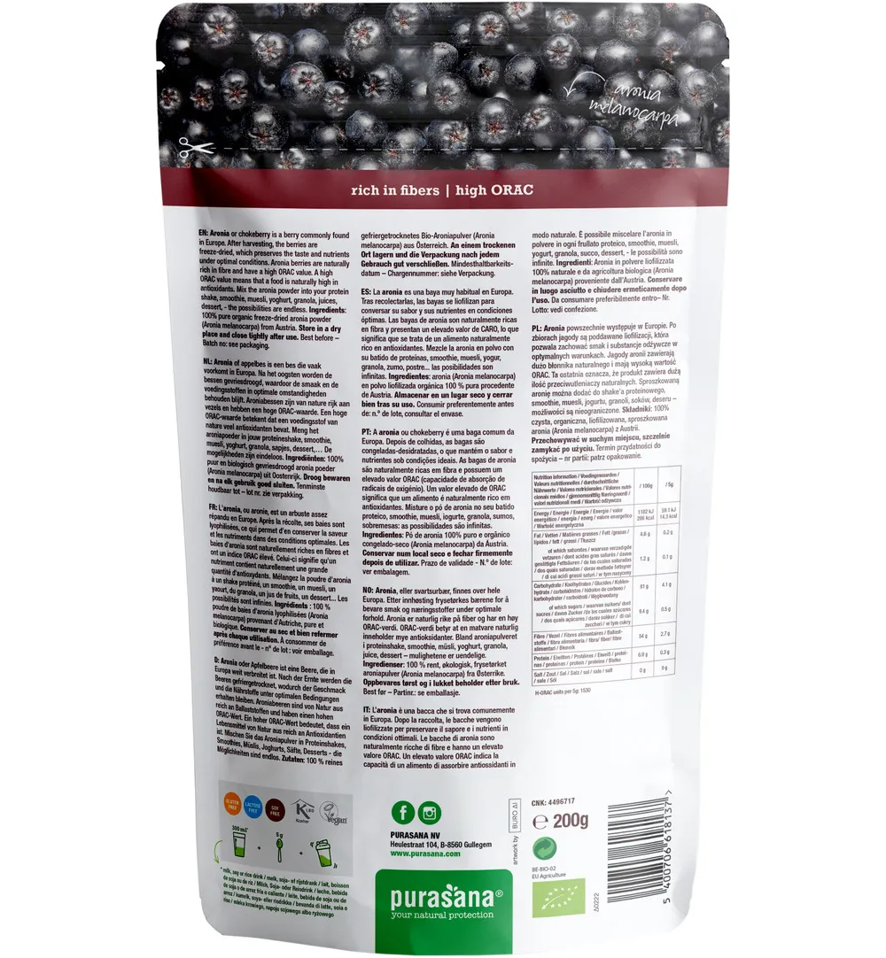Purasana Aronia Poeder - Vegan Bio (200 gr)