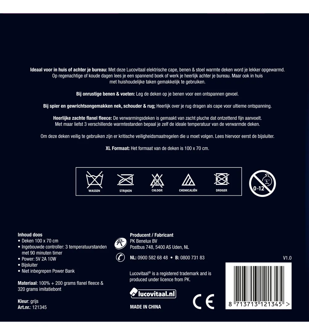 Lucovitaal Elektrische Cape, Benen & Stoel Warmte Deken (1 stuk)