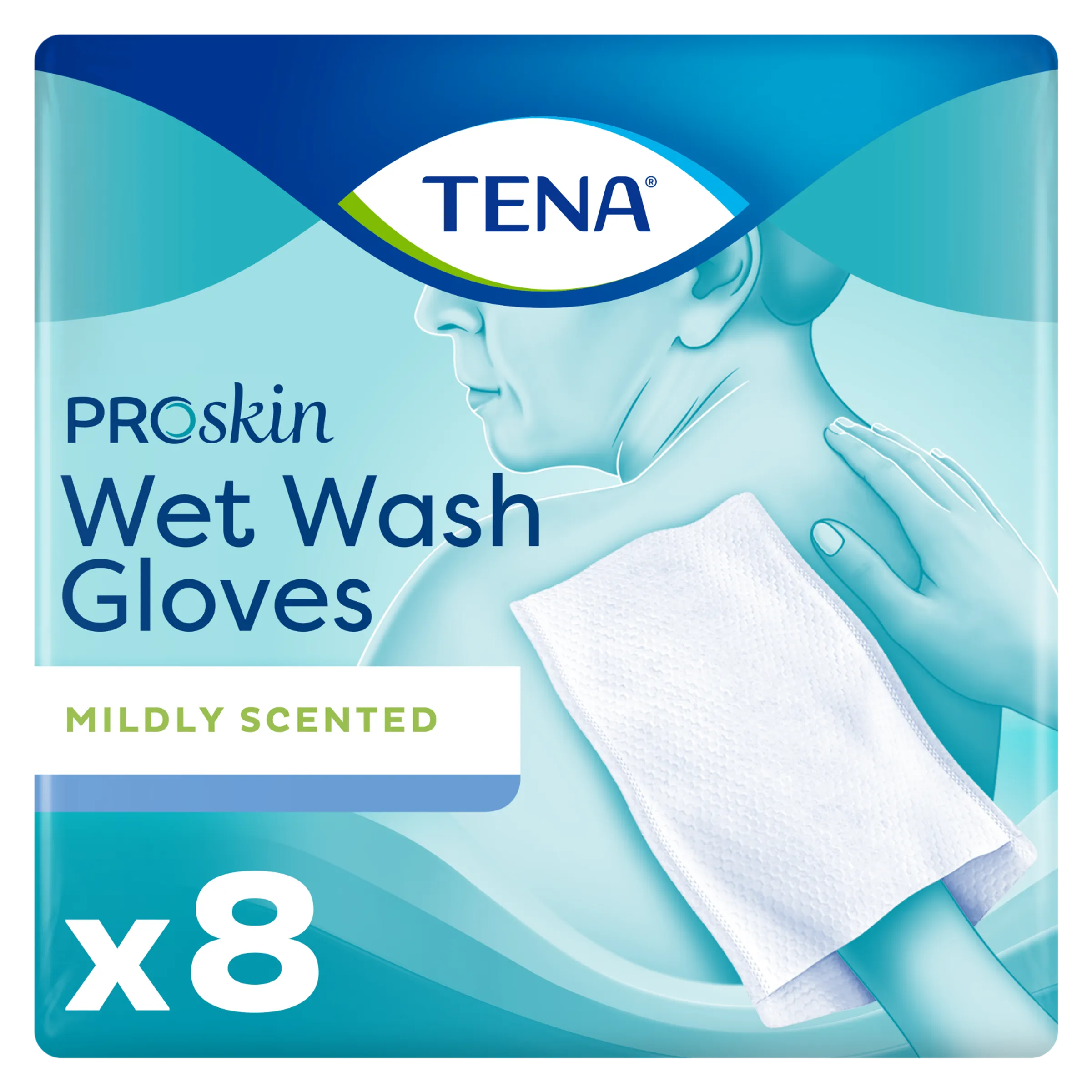 Tena Wet Wash Glove Mildly Scented 8 (8 stuks)