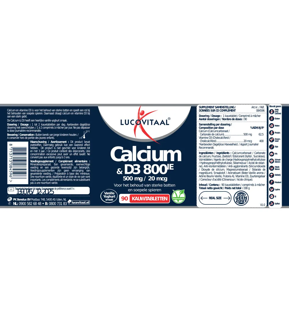 Lucovitaal Calcium 500mg + D3 20mcg (90 kauwtabletten)