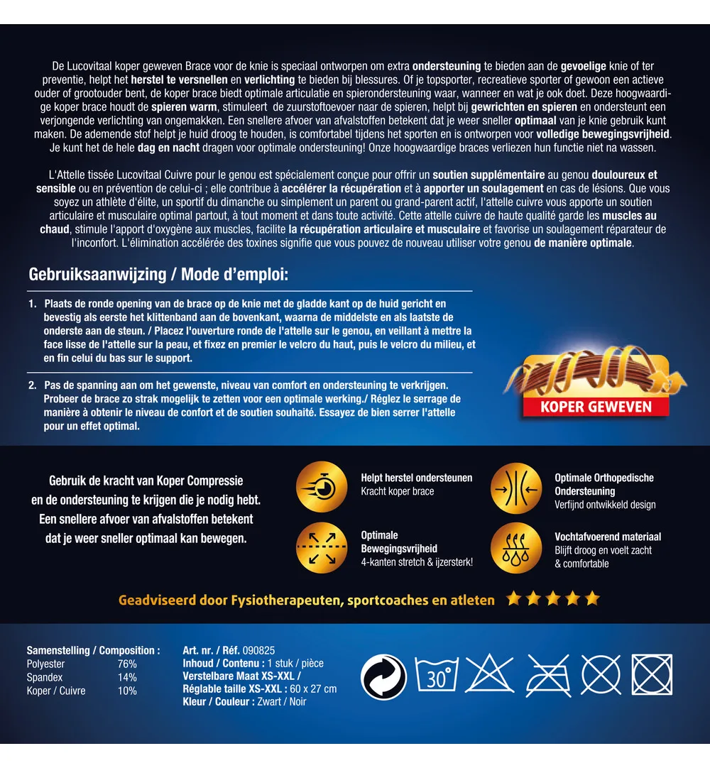 Lucovitaal Brace Knie Koper (1 stuk)