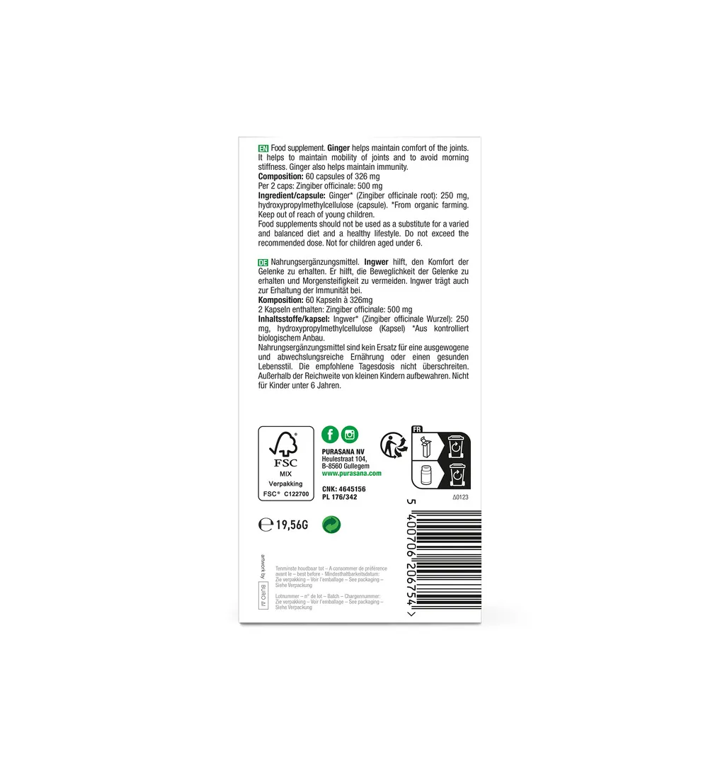Purasana Gember 250 Mg Bio (60 vega capsules) - image 3