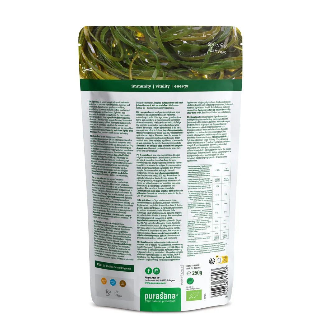 Purasana Spirulina 500 Mg Bio (500 tabletten)