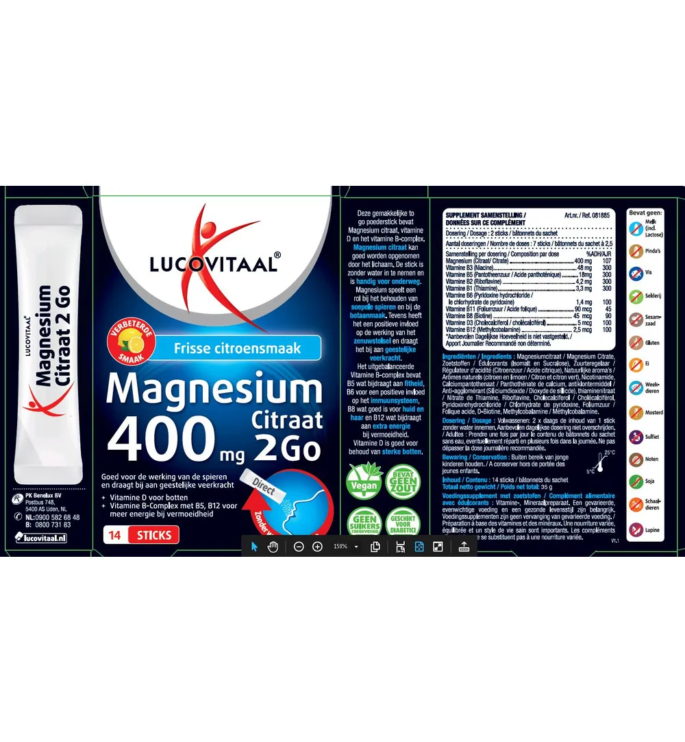 Lucovitaal Magnesium 400mg 2Go (14 zakjes)