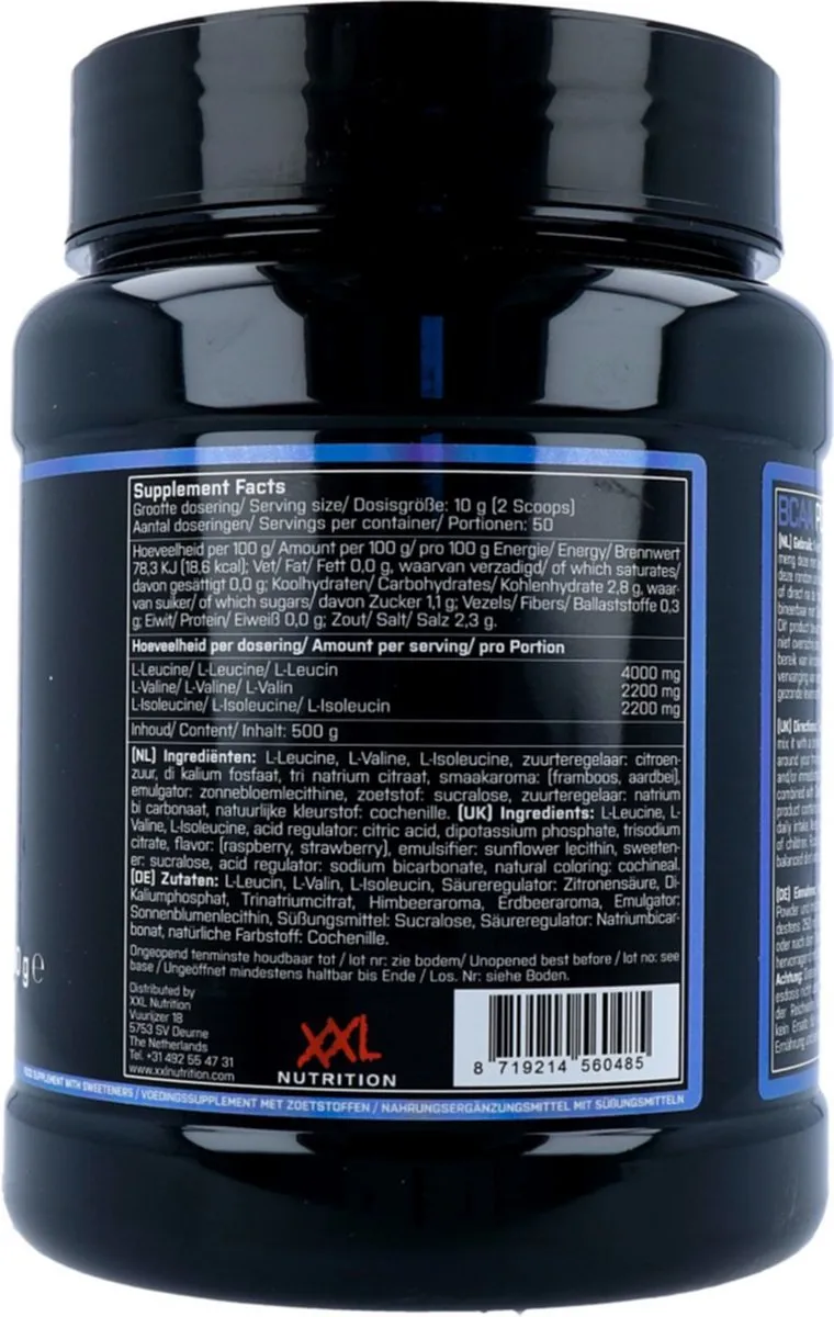 XXL Nutrition BCAA Poeder Raspberry (500 gr)