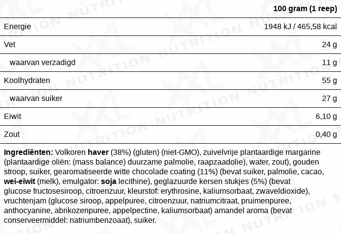 XXL Nutrition Delicious Oat Bar Witte Chocolade Kers (100 gr)