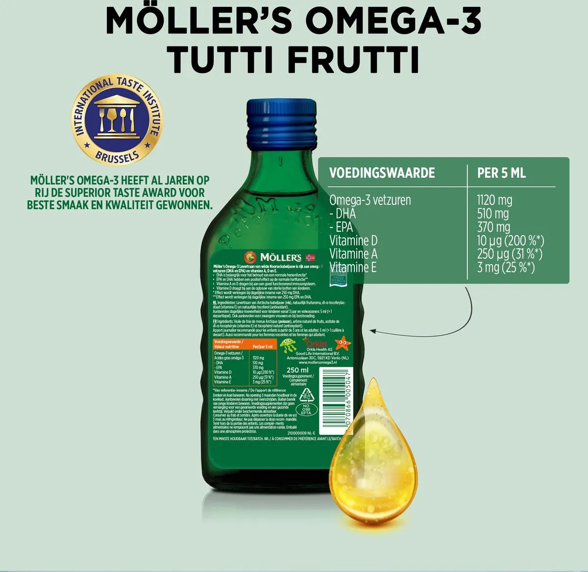 3x Mollers Omega-3 Levertraan Tutti Frutti (250 ml) - image 2