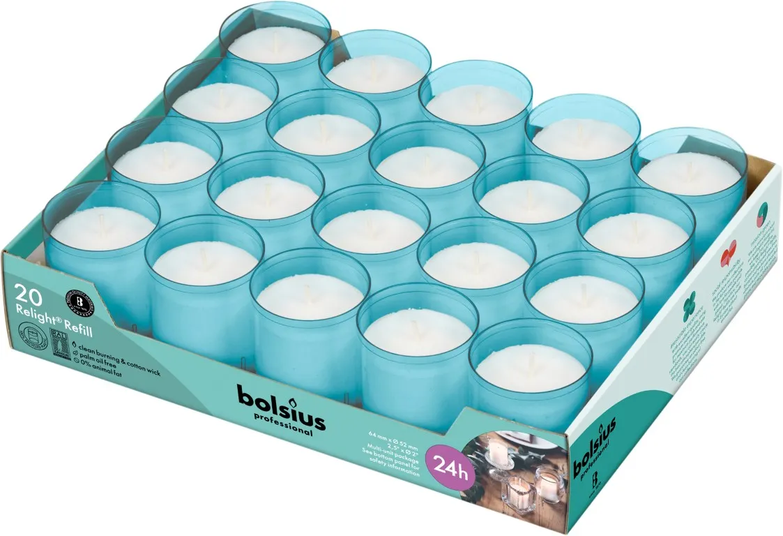 Bolsius Horeca Relight® Navullingen 64/52 Blauw (20 stuks)