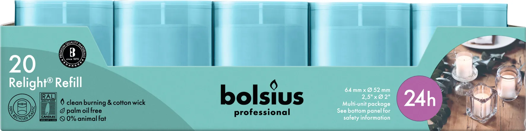 Bolsius Horeca Relight® Navullingen 64/52 Blauw (20 stuks) - image 3