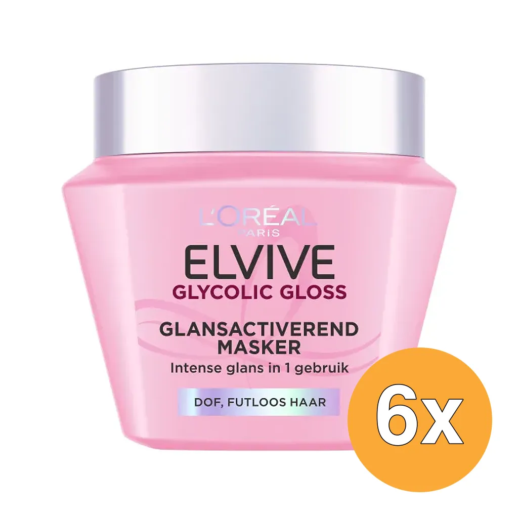 6x L'Oréal Paris Elvive Glycolic Gloss Haarmasker (6 x 300 ml)