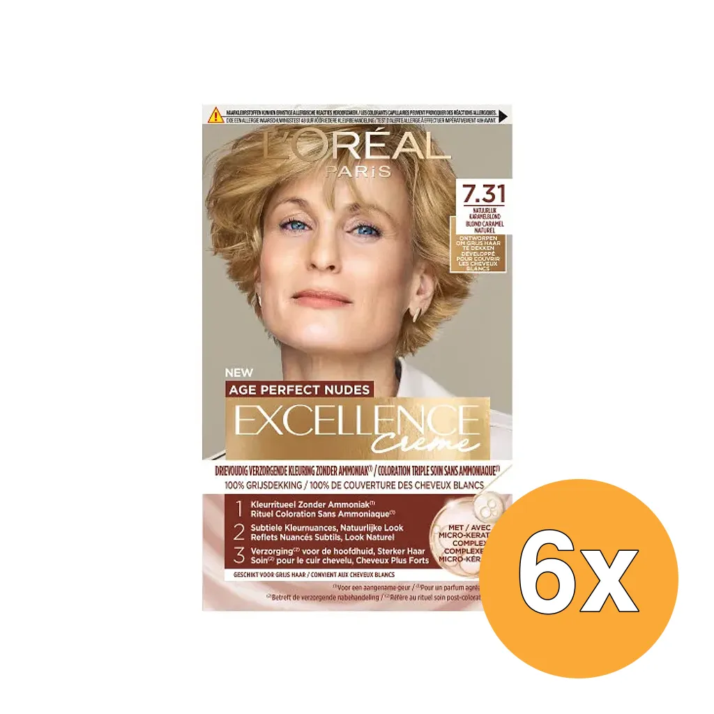 6x L'Oréal Paris Excellence Creme Age Perfect Nudes 7,31 Karamelblond(6 x 1 stuk)