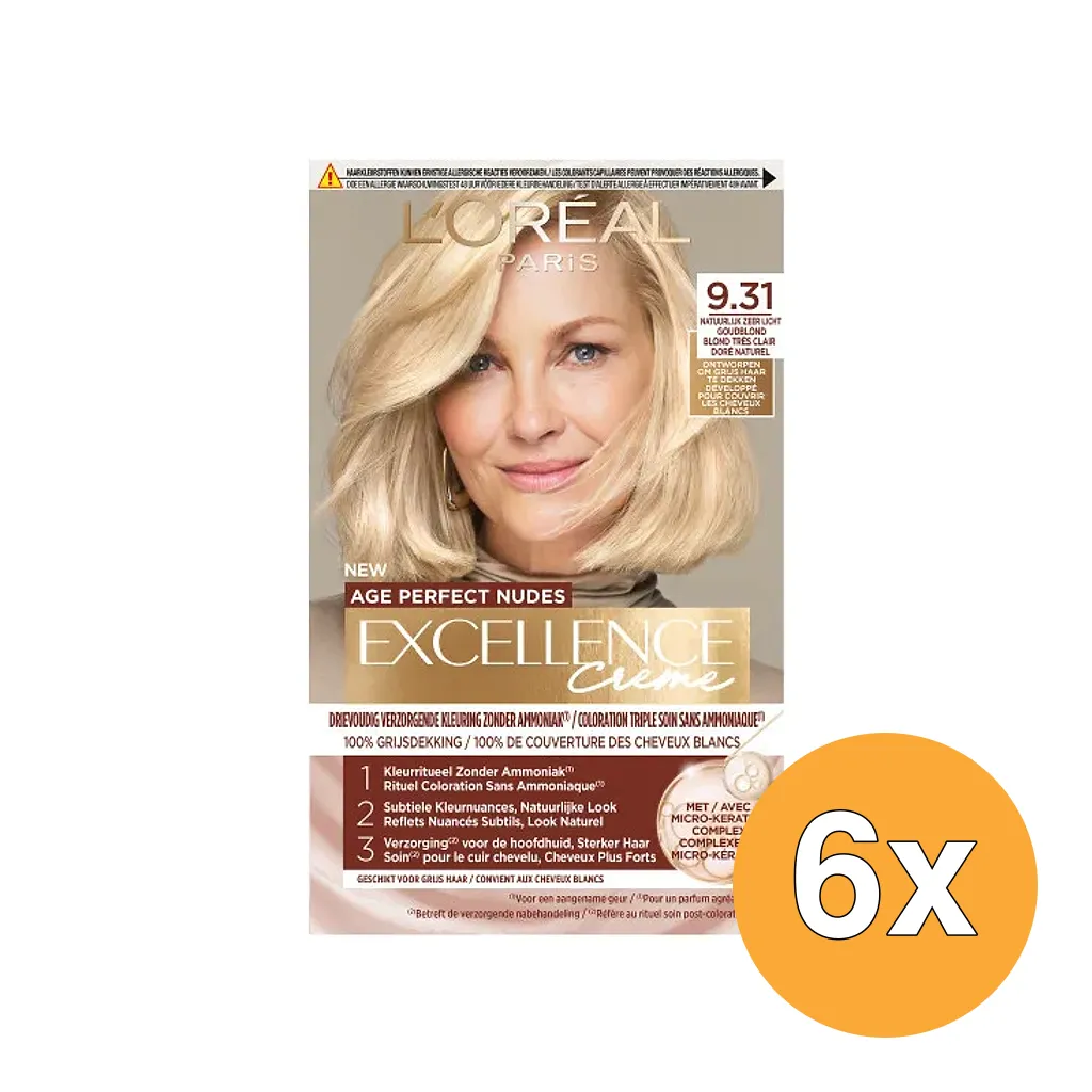 6x L'Oréal Paris Excellence Creme Age Perfect Nudes 9,31 Goudblond(6 x 1 stuk)
