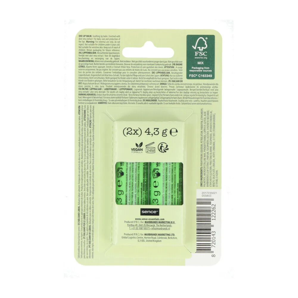 Sence Aloe Vera Lipbalsem Duo (2 stuks)
