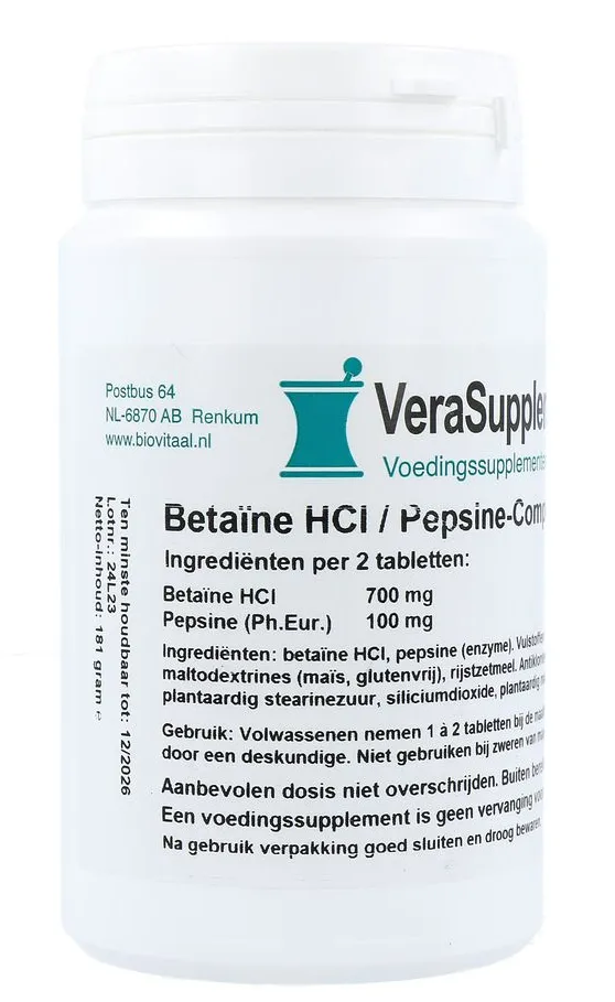 Verasupplements Betaine-hcl / Pepsine-complex Tabletten (200 tabletten)