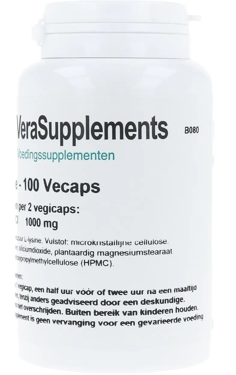 Verasupplements L-lysine 500mg Capsules (100 vegetarische capsules)