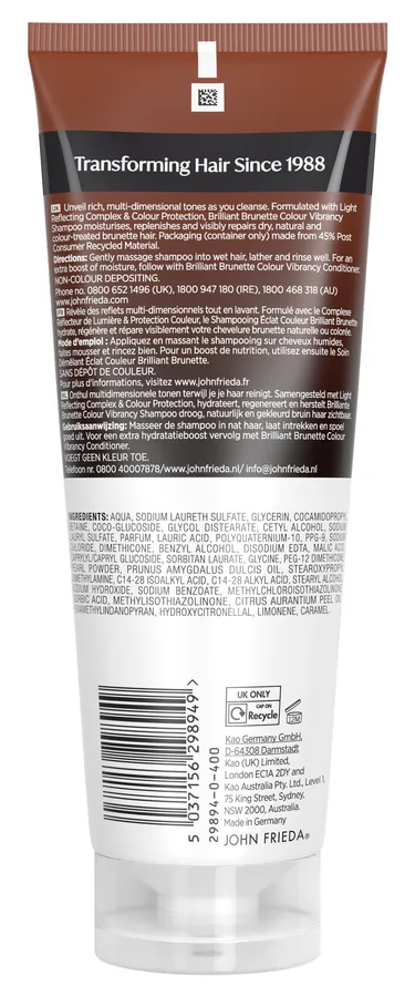 John Frieda Brilliant Brunette Colour Vibrancy Shampoo (250 ml)