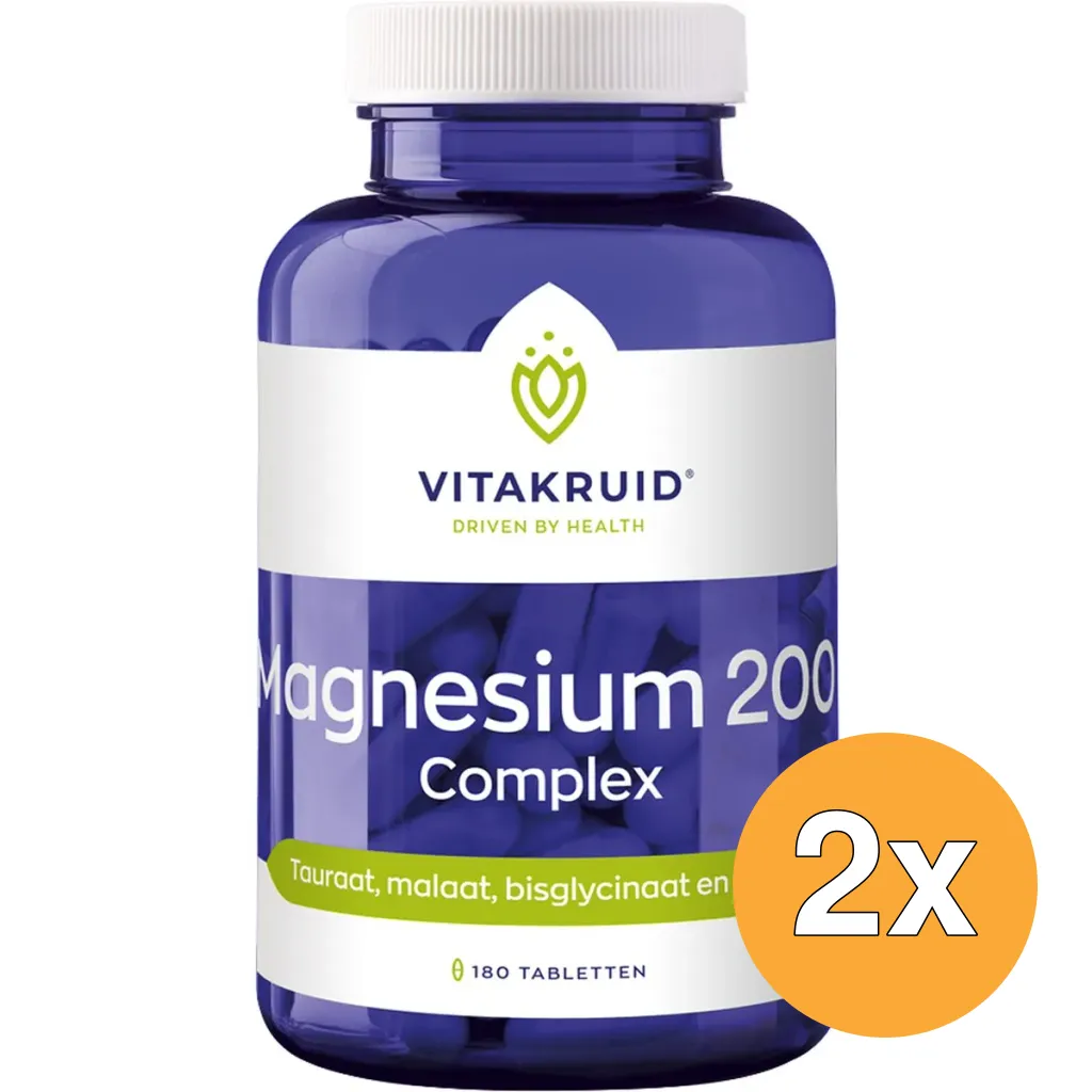 2x Vitakruid Magnesium 200 Complex Tauraat Malaat Bisglycinaat (180 tabletten)