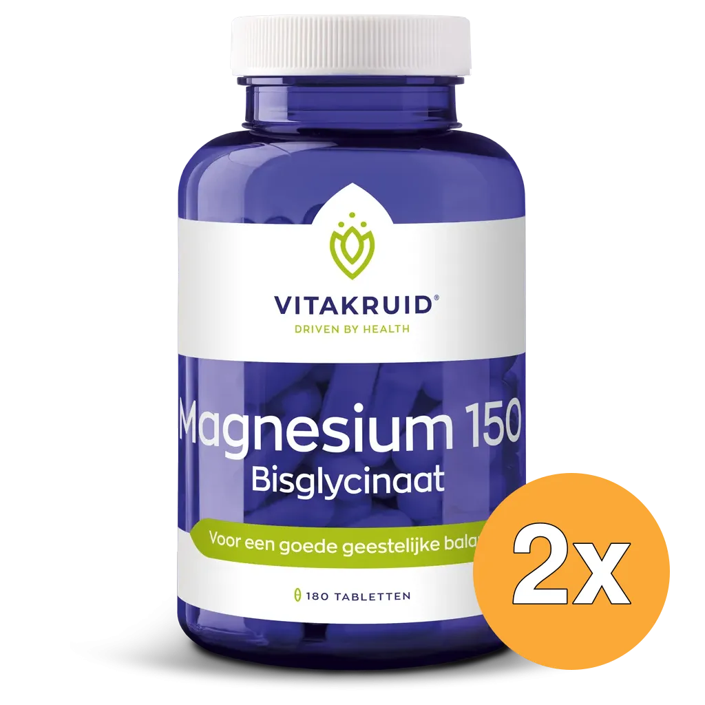 2x Vitakruid Magnesium 150 Bisglycinaat met 200mg L-Taurine (180 tabletten)