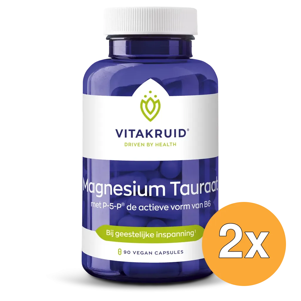 2x Vitakruid Magnesium Tauraat met Vitamine B6 (P-5-P) (90 vega capsules)