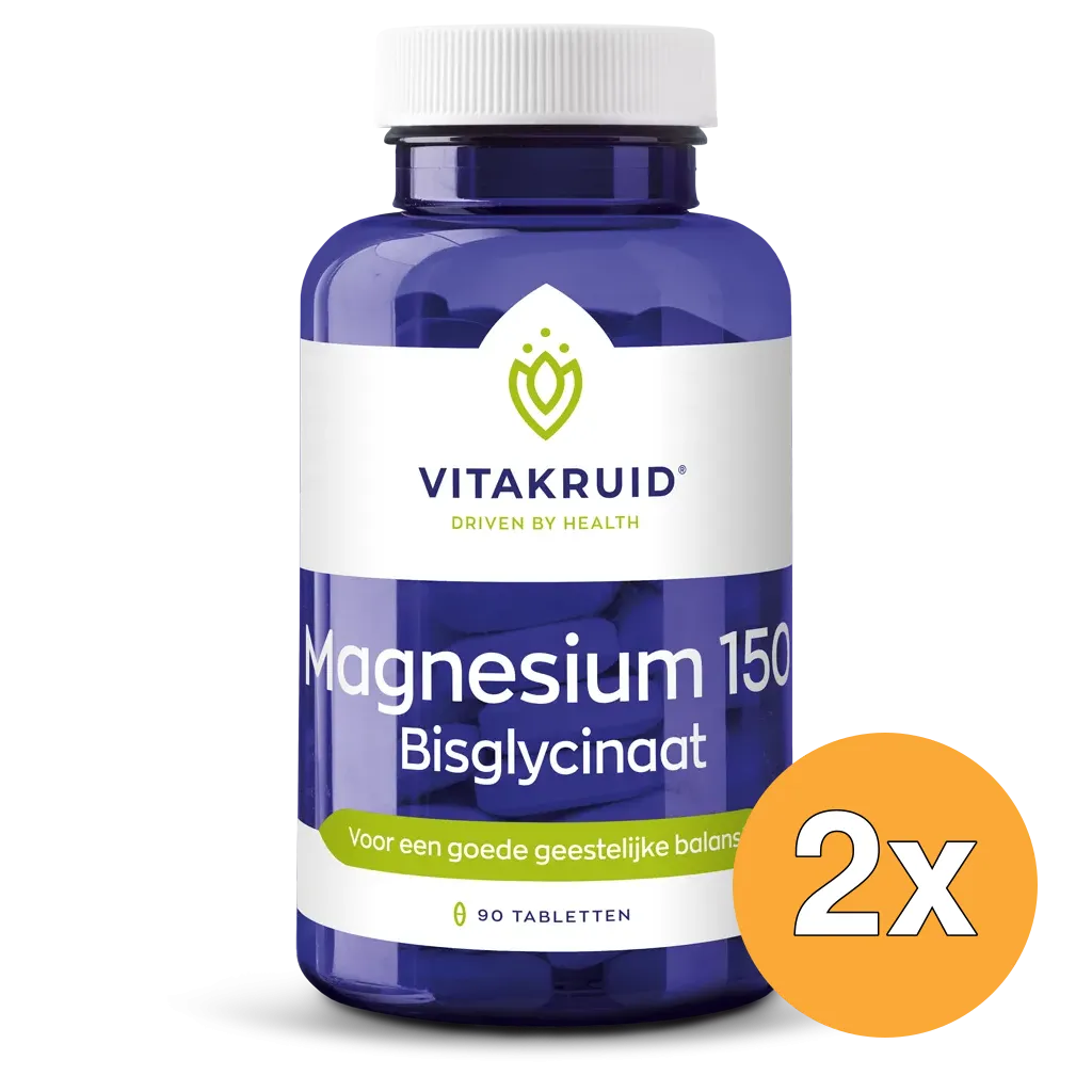 2x Vitakruid Magnesium 150 Bisglycinaat met 200mg L-Taurine (90 tabletten)