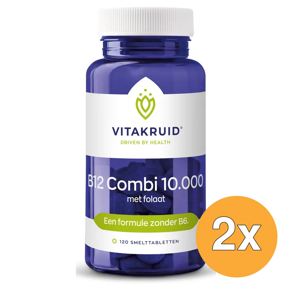 2x Vitakruid B12 Combi 10.000® met Actief Folaat Vitamine (120 smelttabletten)