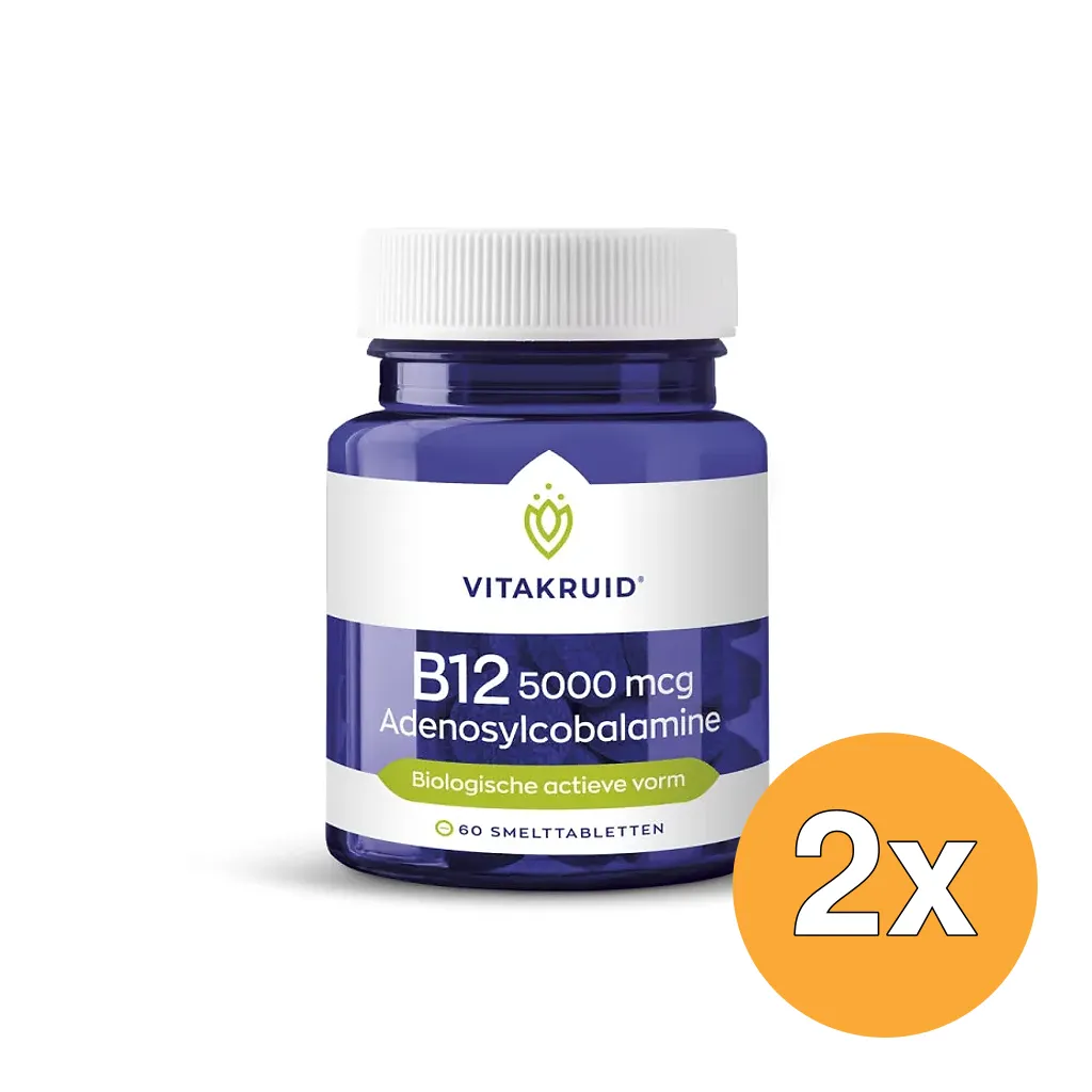 2x Vitakruid B12 5000 mcg Actief Adenosylcobalamine Vitamine (60 tabletten)
