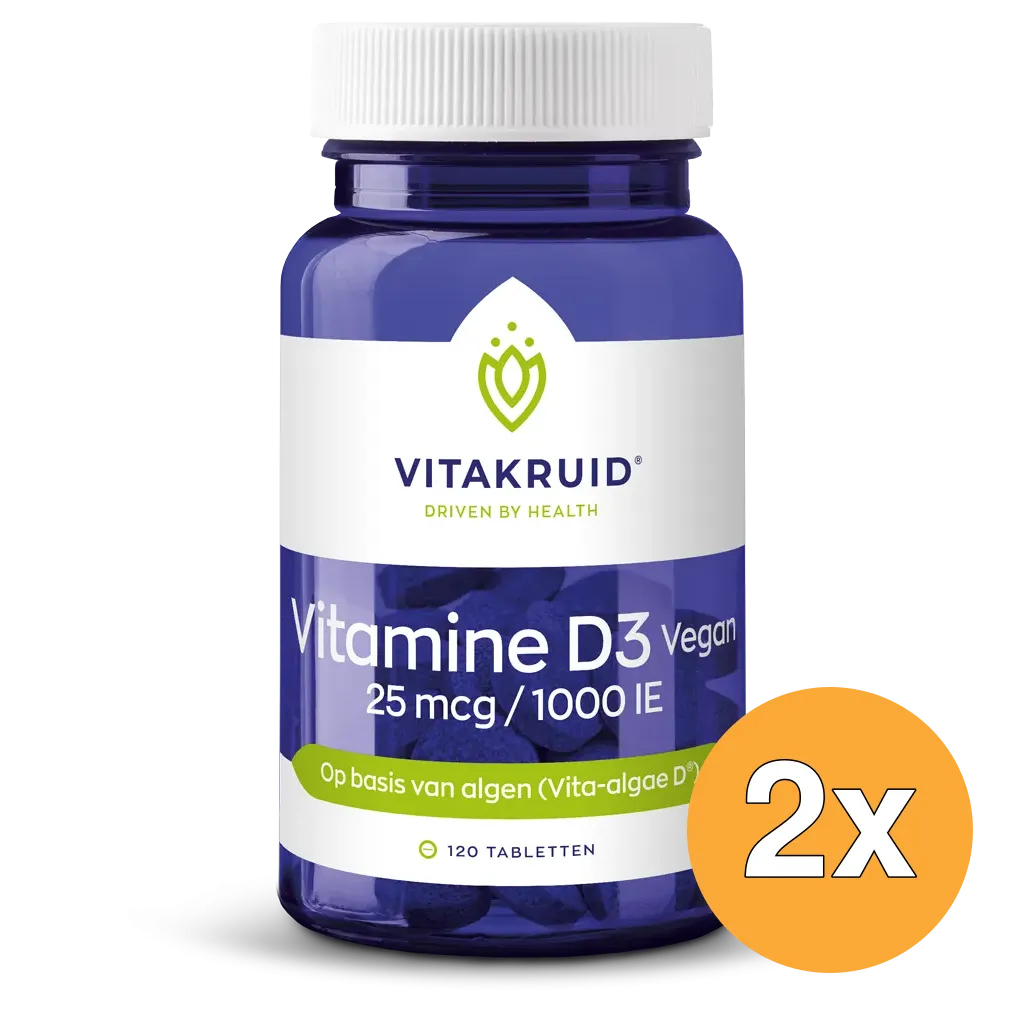 2x Vitakruid Vitamine D3 Vegan 25 mcg / 1000 IE (120 tabletten)