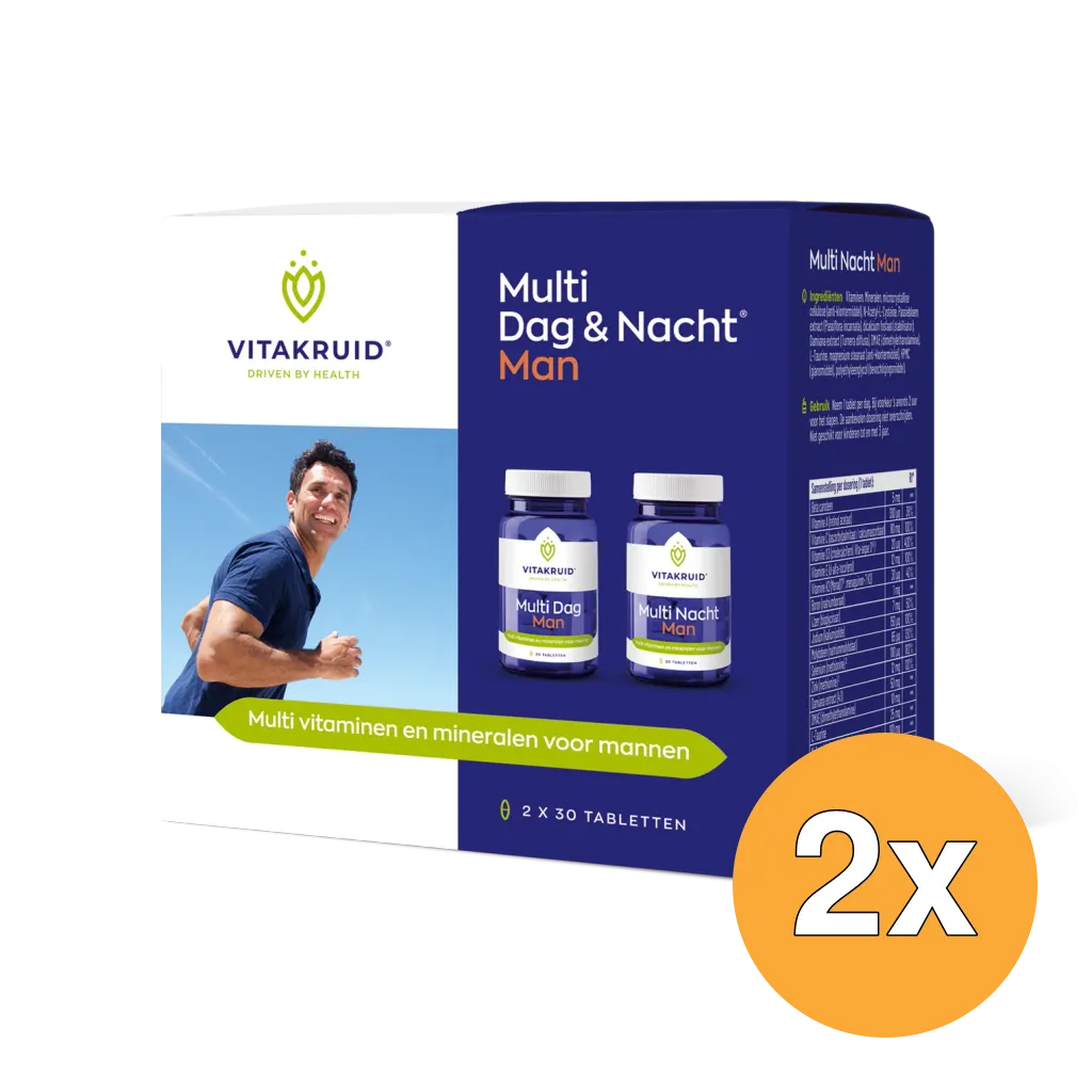 2x Vitakruid Multi Dag & Nacht Man 100% Vegan 2 X 30 (60 tabletten)