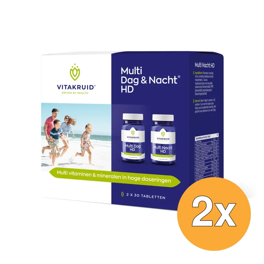 2x Vitakruid Multi Dag & Nacht HD 100% Vegan (2 x 30 tabletten)
