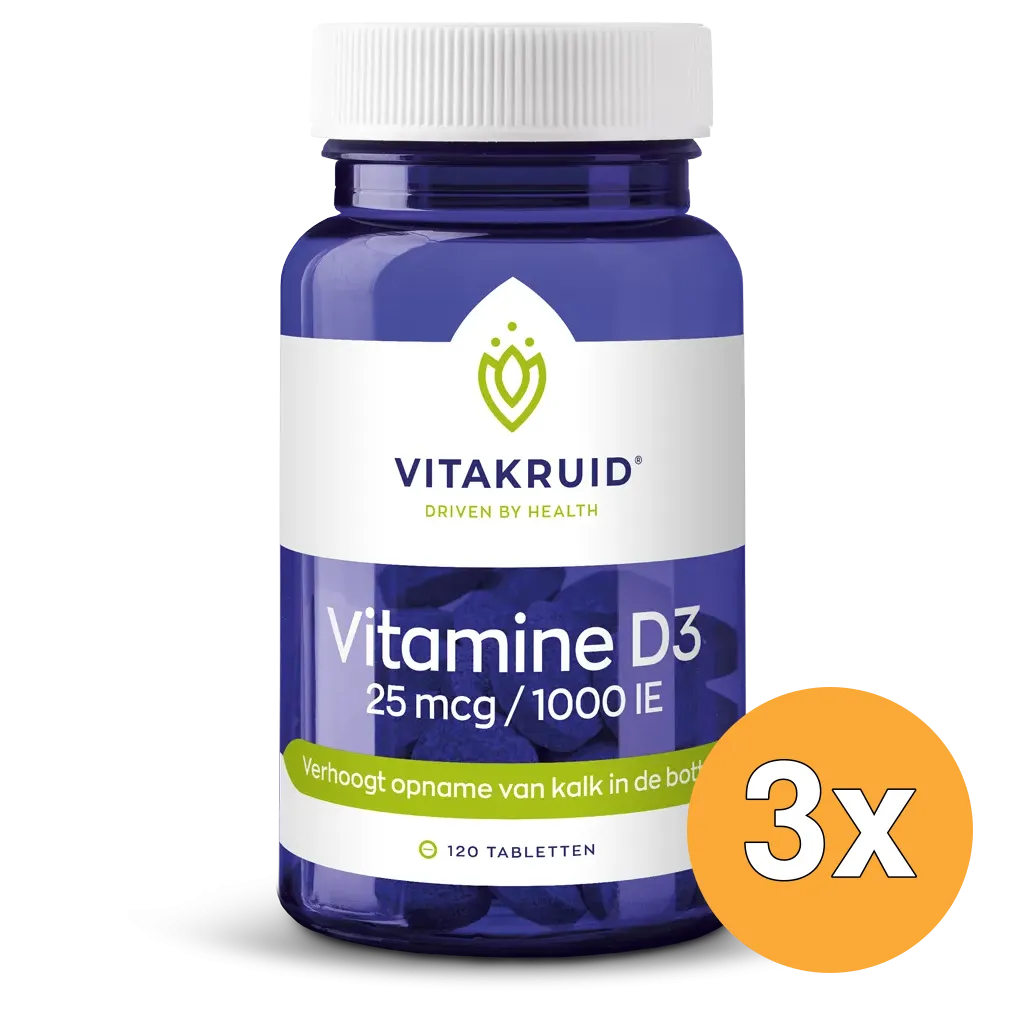 3x Vitakruid Vitamine D3 25 mcg / 1000 IE (120 tabletten)