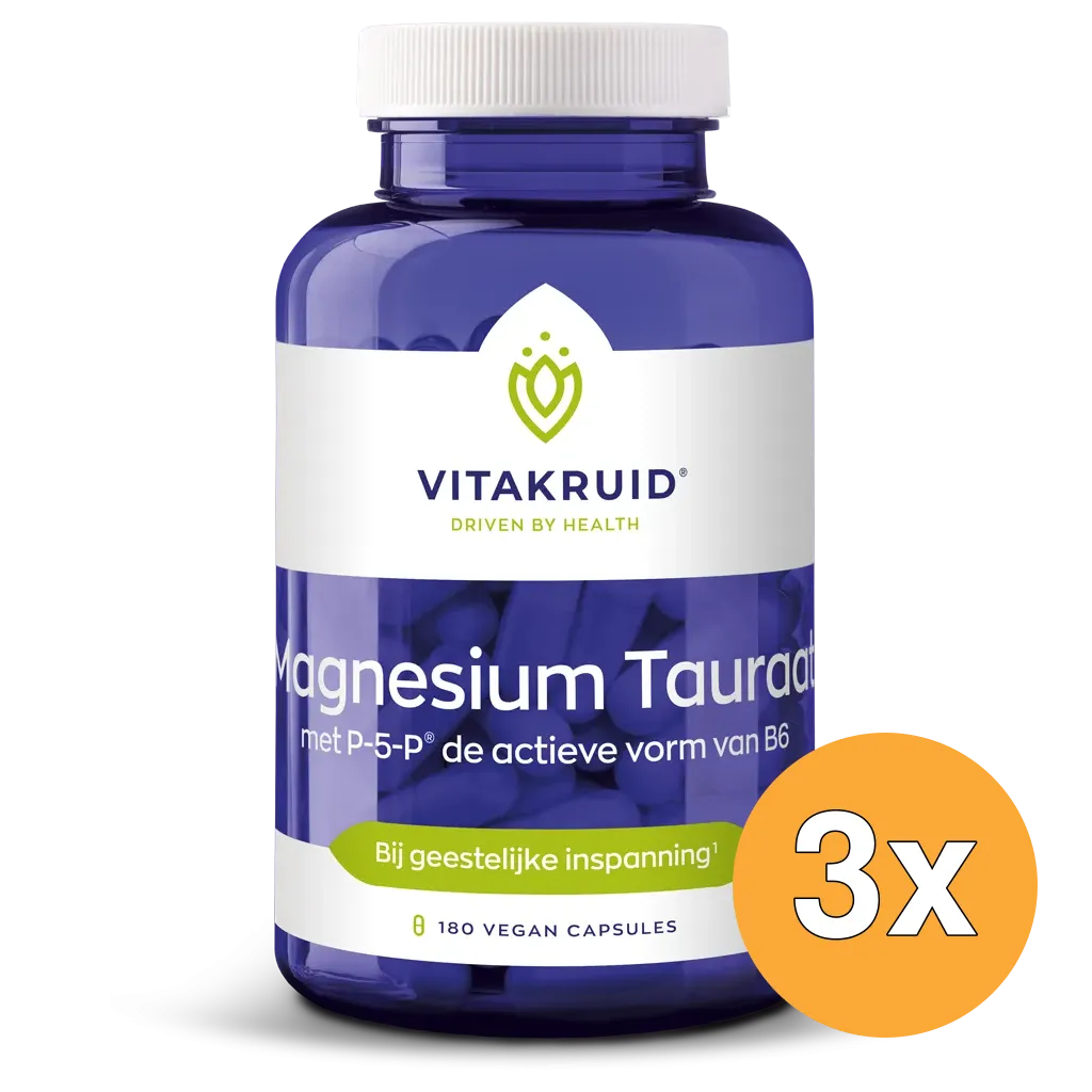 3x Vitakruid Magnesium Tauraat met Vitamine B6 (P-5-P) (180 vega capsules)