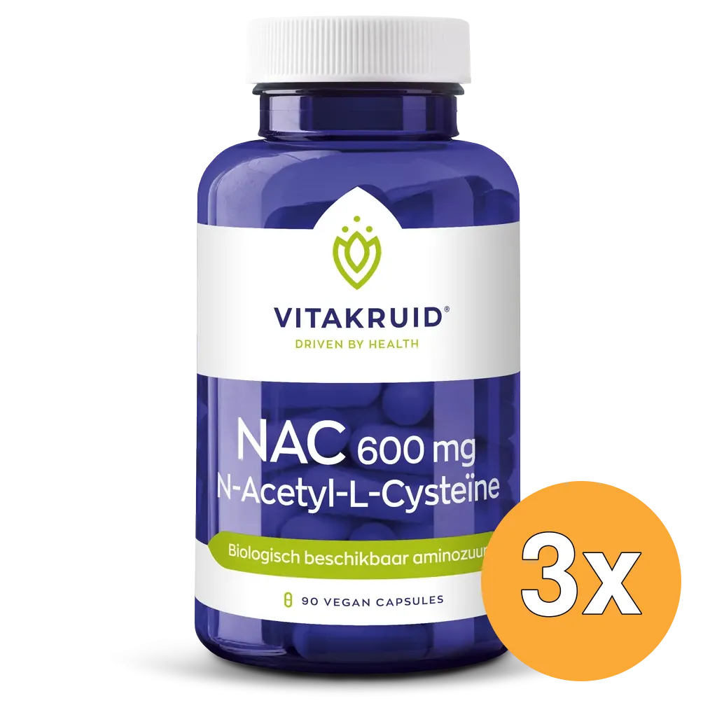 3x Vitakruid NAC 600 mg N-Acetyl-L-Cysteïne (90 vega capsules)