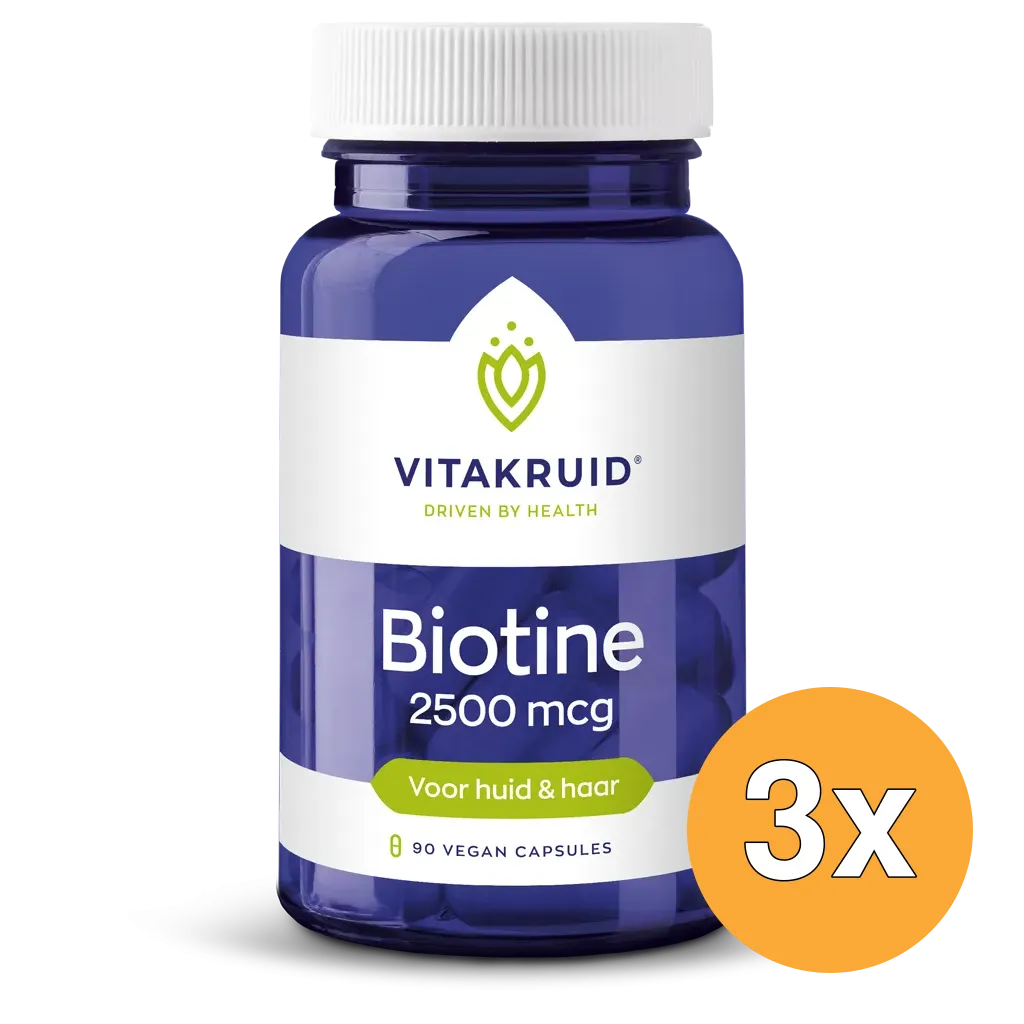 3x Vitakruid Biotine 2500 mcg voor Huid, Haar & Nagels (90 vega capsules)