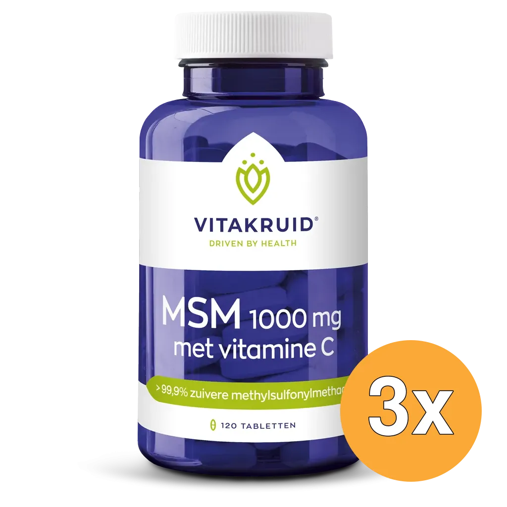 3x Vitakruid MSM 1000 mg > 99,9% Zuiver + Vitamine C (120 tabletten)