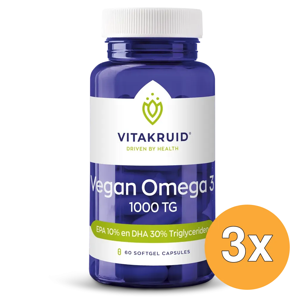 3x Vitakruid Vegan Omega 3 1000 Tryglyceriden 300 DHA 100 EPA (60 softgels)