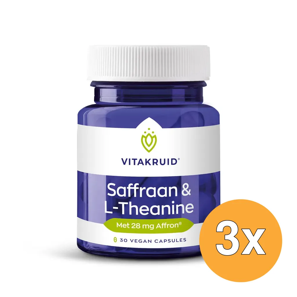 3x Vitakruid Saffraan 28 mg (Affron®) & L-Theanine Groene Thee (30 vega capsules)