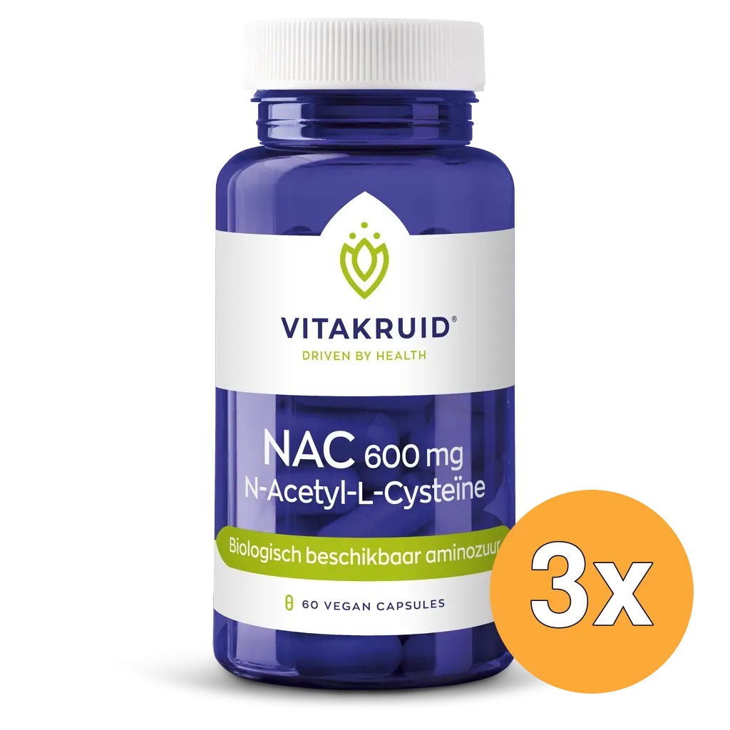3x Vitakruid NAC 600 mg N-Acetyl-L-Cysteïne (60 vega capsules)