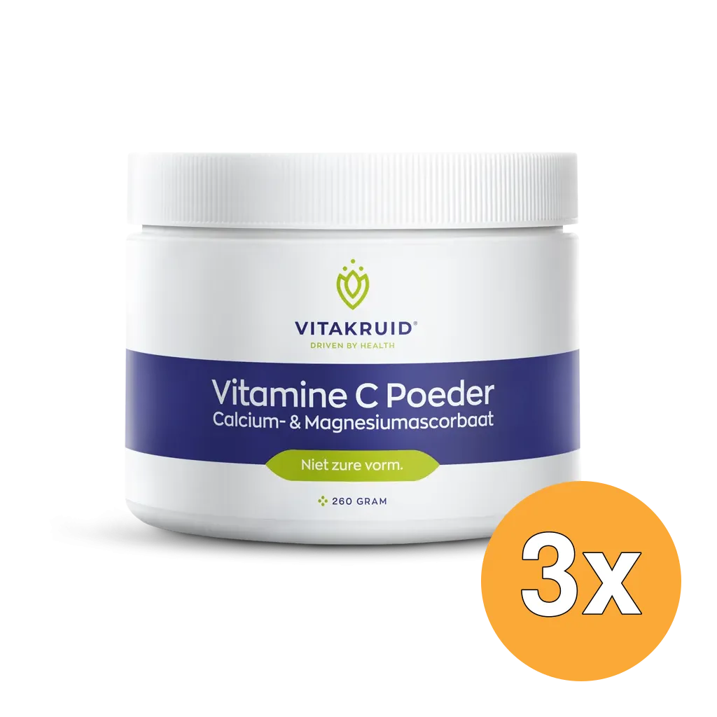 3x Vitakruid Vitamine C Poeder Calcium- & Magnesiumascorbaat (260 gr)