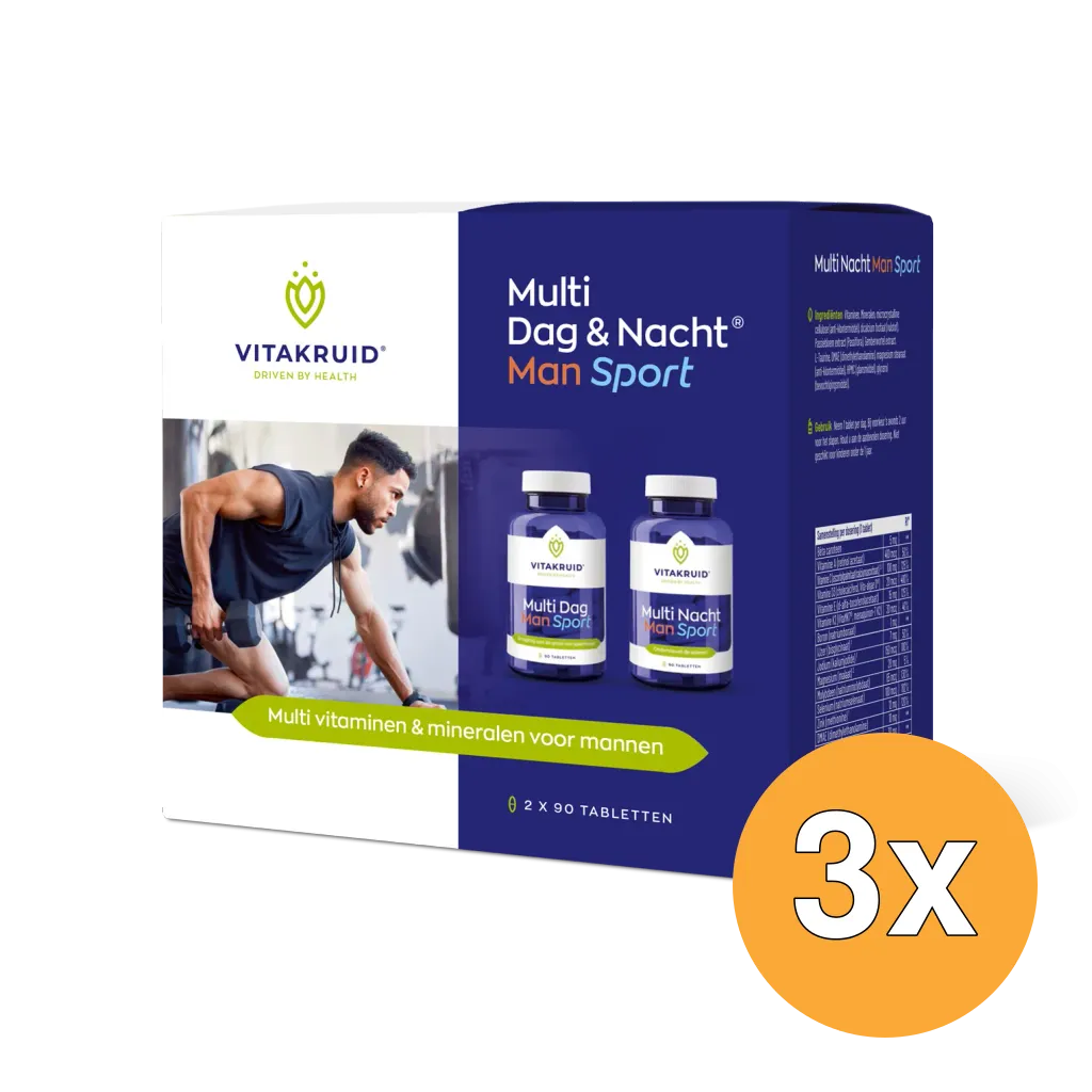 3x Vitakruid Multi Dag & Nacht Man Sport 100% Vegan (2 x 90 tabletten)