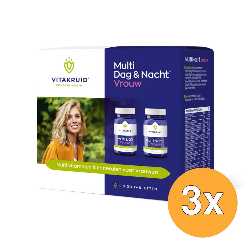 3x Vitakruid Multi Dag & Nacht Vrouw 100% Vegan (2 x 30 tabletten)