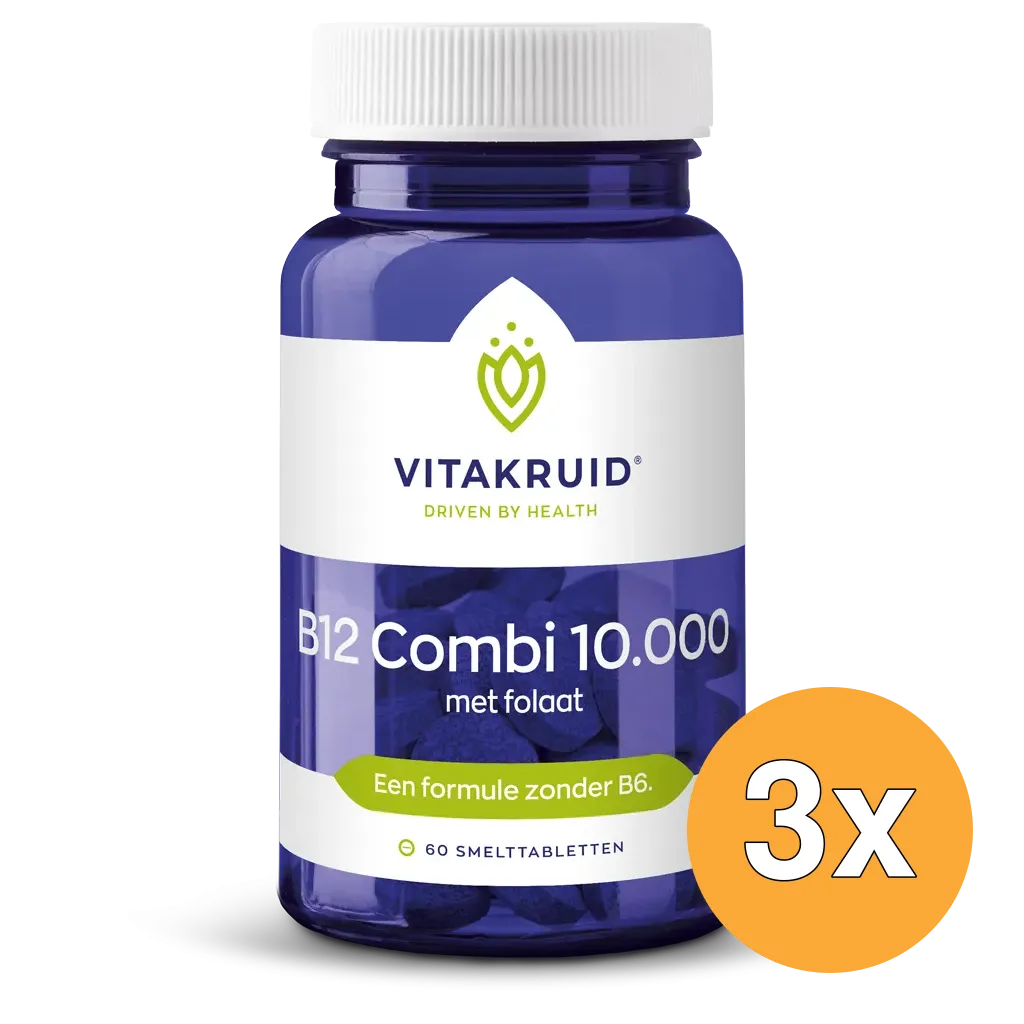 3x Vitakruid B12 Combi 10.000® met Actief Folaat Vitamine (60 smelttabletten)