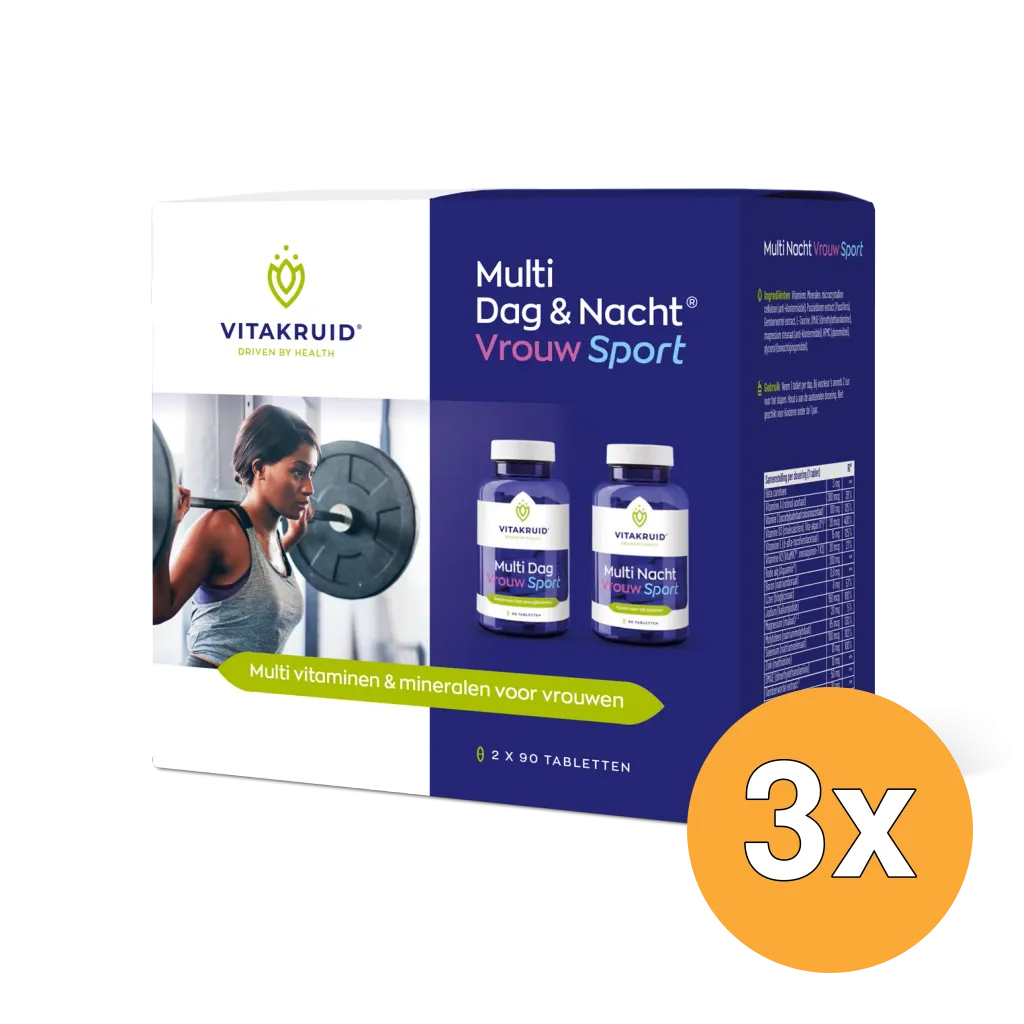 3x Vitakruid Multi Dag & Nacht Vrouw Sport 100% Vegan (2 x 90 tabletten)