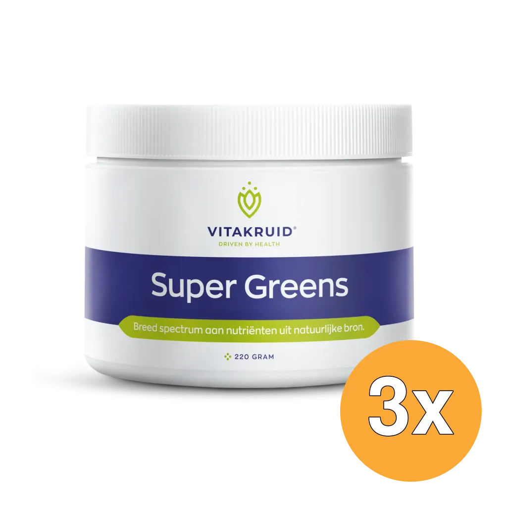 3x Vitakruid Super Greens 25 Nutrienten Oa Probiotica & Enzymen (220 gr)