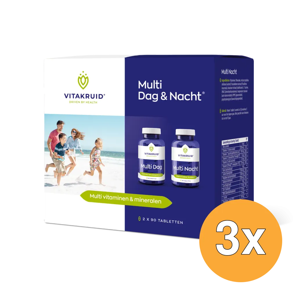 3x Vitakruid Multi Dag & Nacht HD 100% Vegan (2 x 90 tabletten)