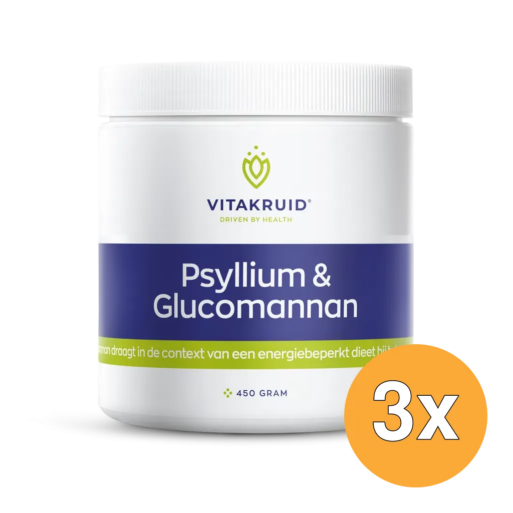 3x Vitakruid Psyllium 5000 mg & Glucomannan 1000 mg Vezels (450 gr)