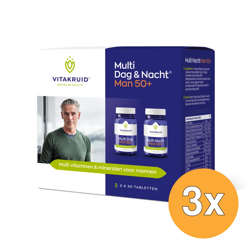 3x Vitakruid Multi Dag & Nacht Man 50+ 100% Vegan (2 X 30 tabletten)