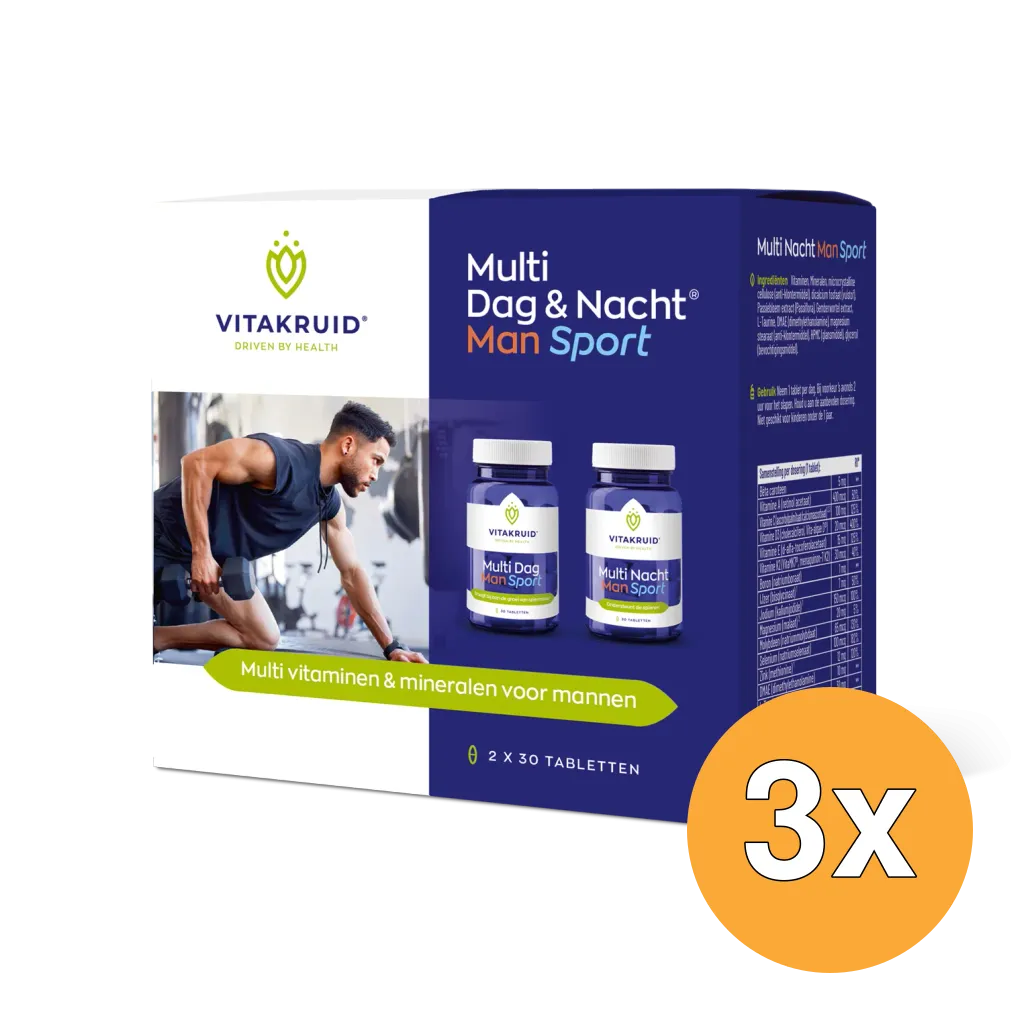 3x Vitakruid Multi Dag & Nacht Man Sport 100% Vegan (2 x 30 tabletten)