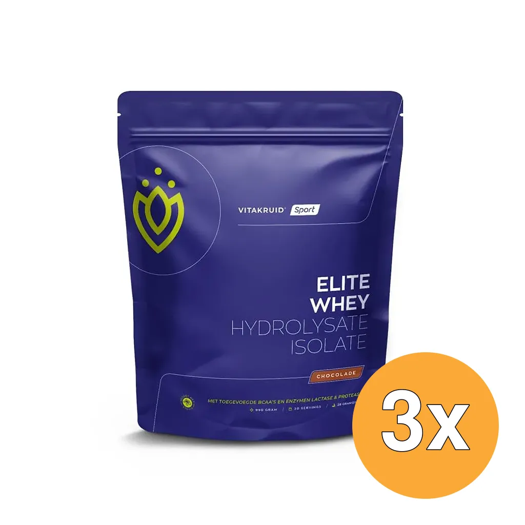 3x Vitakruid Elite Whey Protein 50% Hydrolysate 50% Isolate - Chocolade (990 gr)