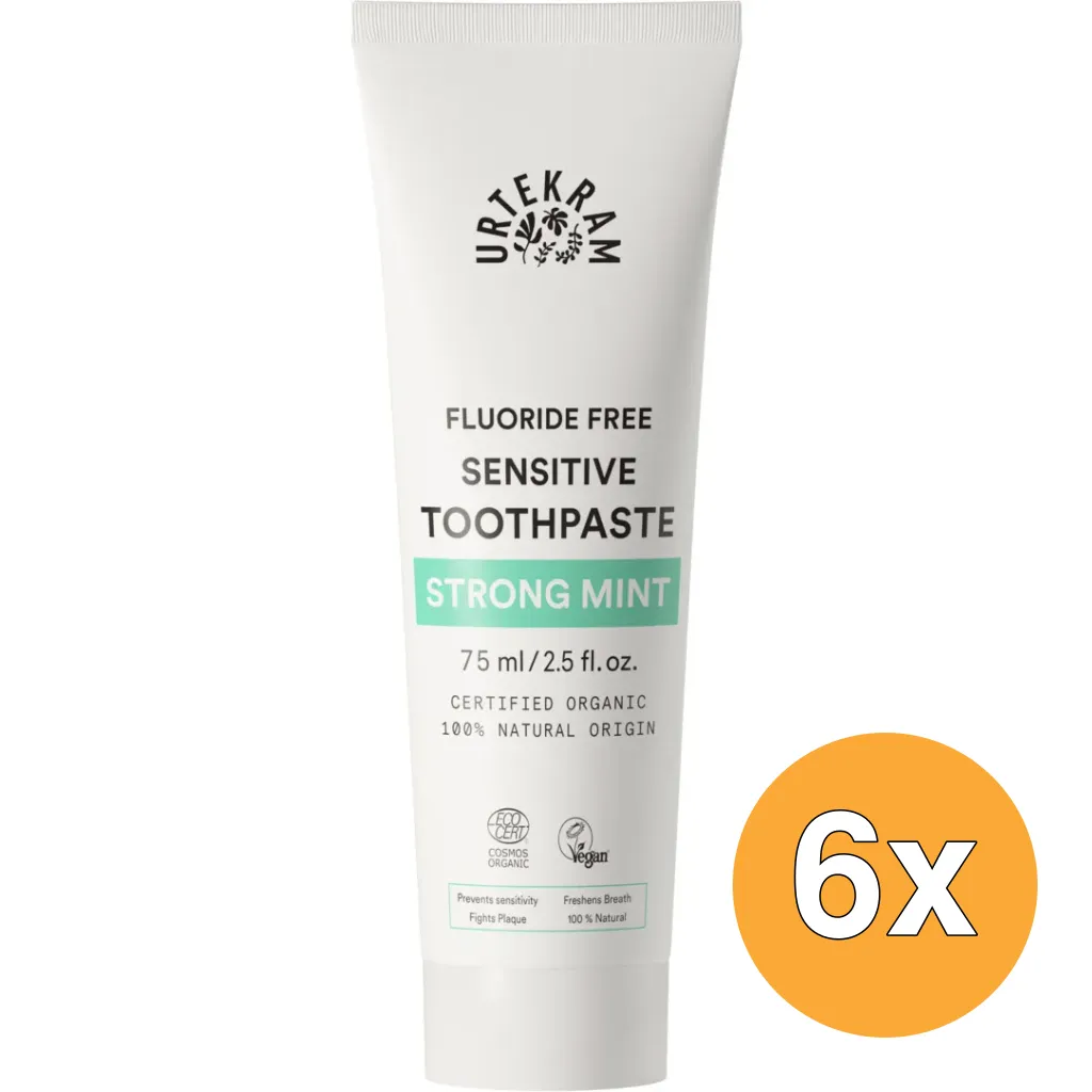 6x Urtekram Tandpasta sensitive strong mint (75 ml)